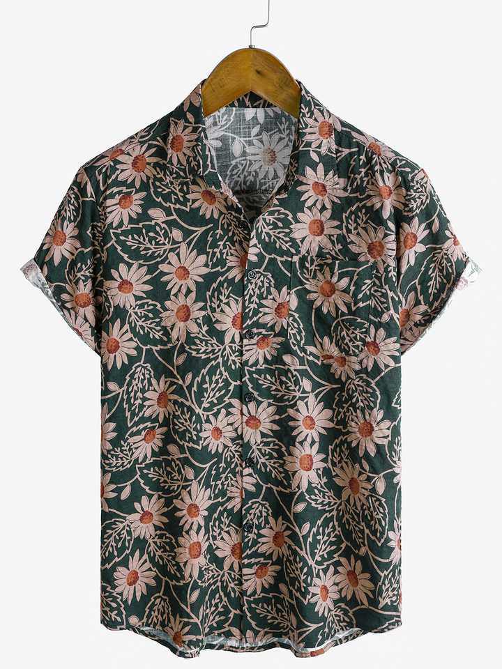 Chemise hawaïenne à manches courtes et imprimé marguerites rétro pour homme