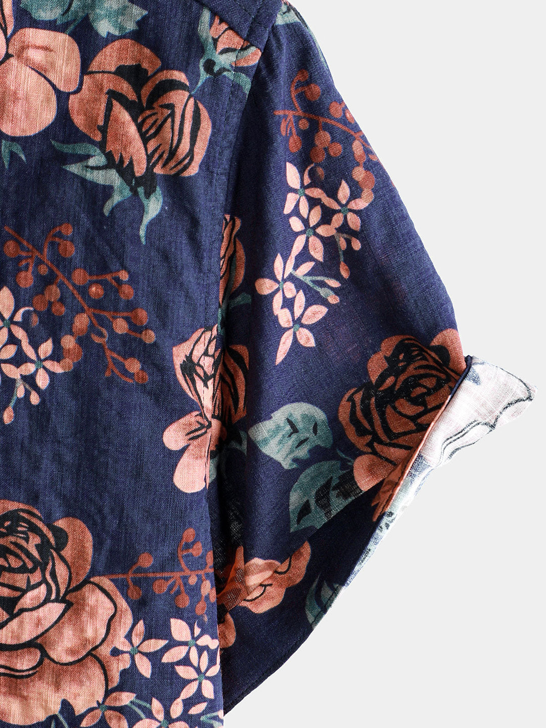 Chemise à manches courtes pour homme, motif floral rétro, bleu marine, pour les vacances d&