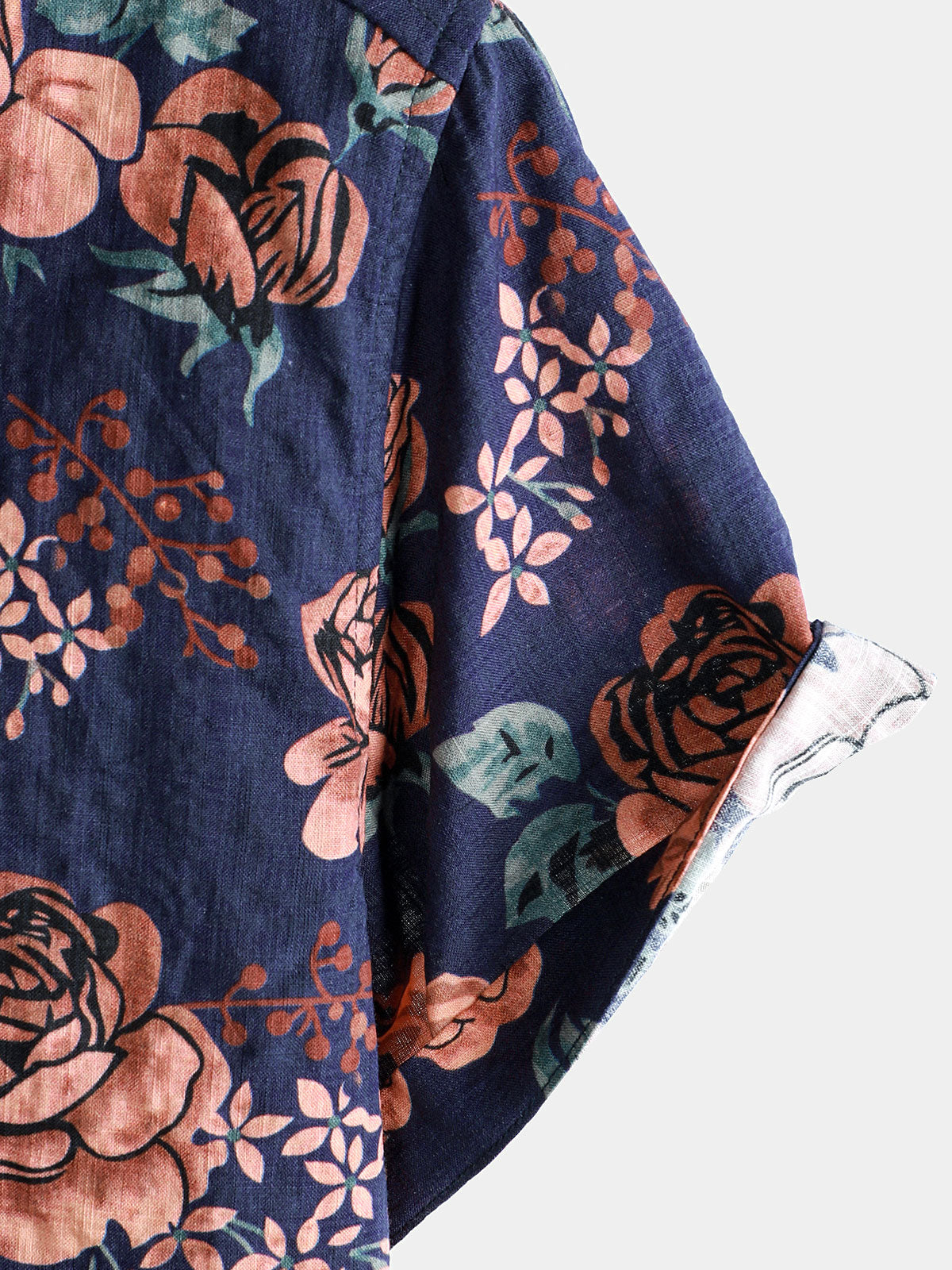 Chemise à manches courtes pour homme, motif floral rétro, bleu marine, pour les vacances d'été