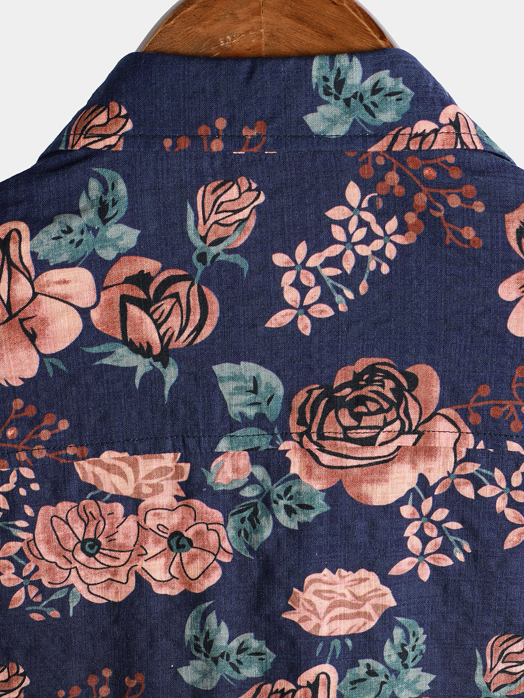 Chemise à manches courtes pour homme, motif floral rétro, bleu marine, pour les vacances d&