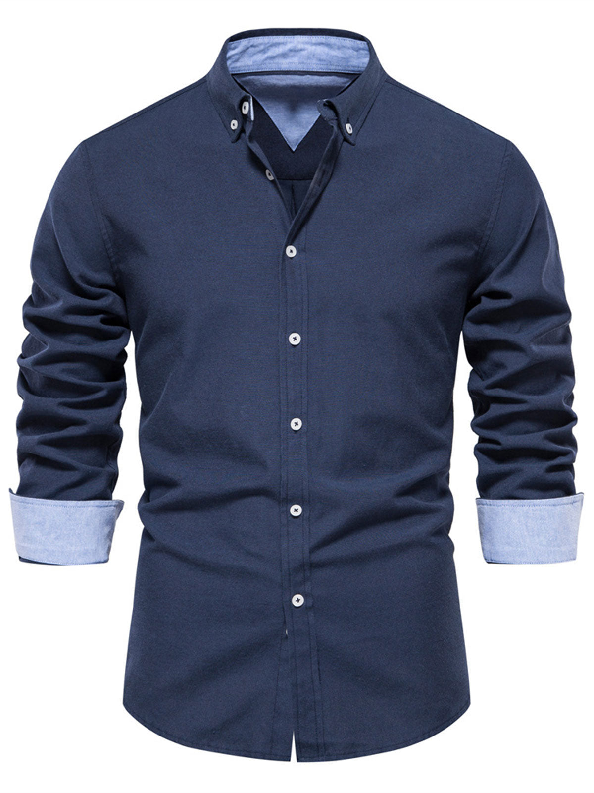 Chemise boutonnée à manches longues en coton respirant pour homme, couleur unie