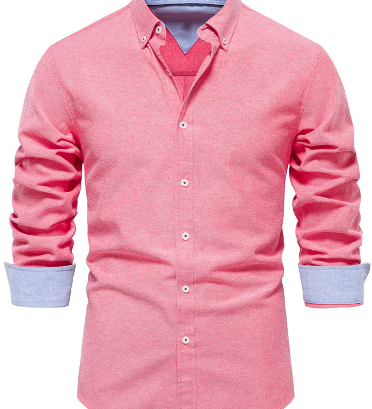 Chemise boutonnée à manches longues en coton respirant pour homme, couleur unie