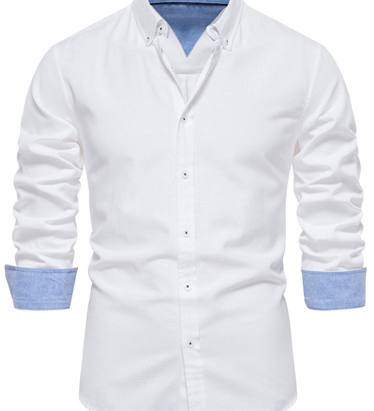 Chemise boutonnée à manches longues en coton respirant pour homme, couleur unie
