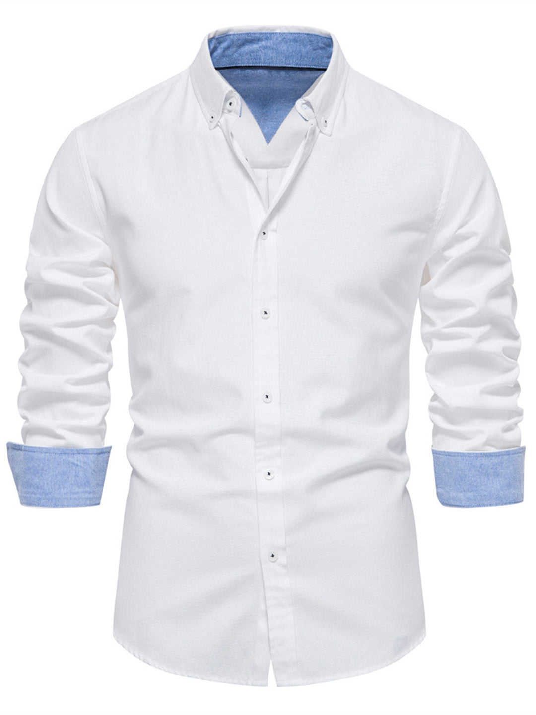 Chemise boutonnée à manches longues en coton respirant pour homme, couleur unie