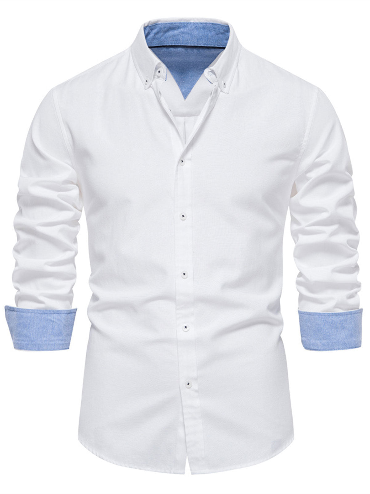 Chemise boutonnée à manches longues en coton respirant pour homme, couleur unie