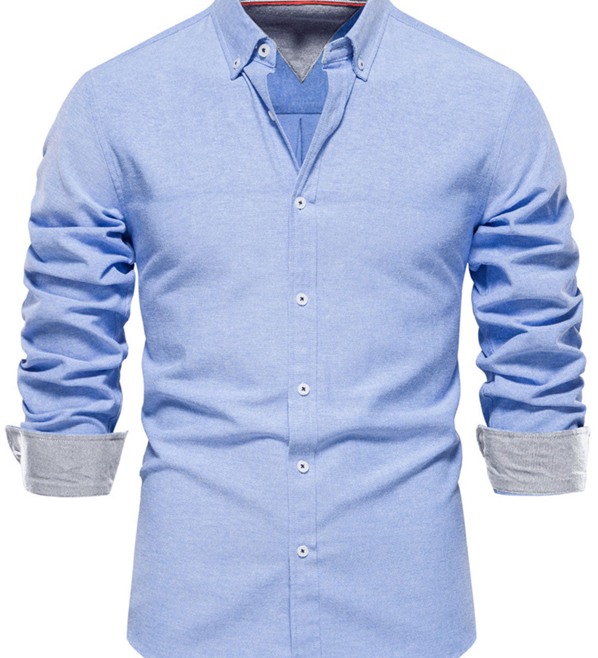 Chemise boutonnée à manches longues en coton respirant pour homme, couleur unie
