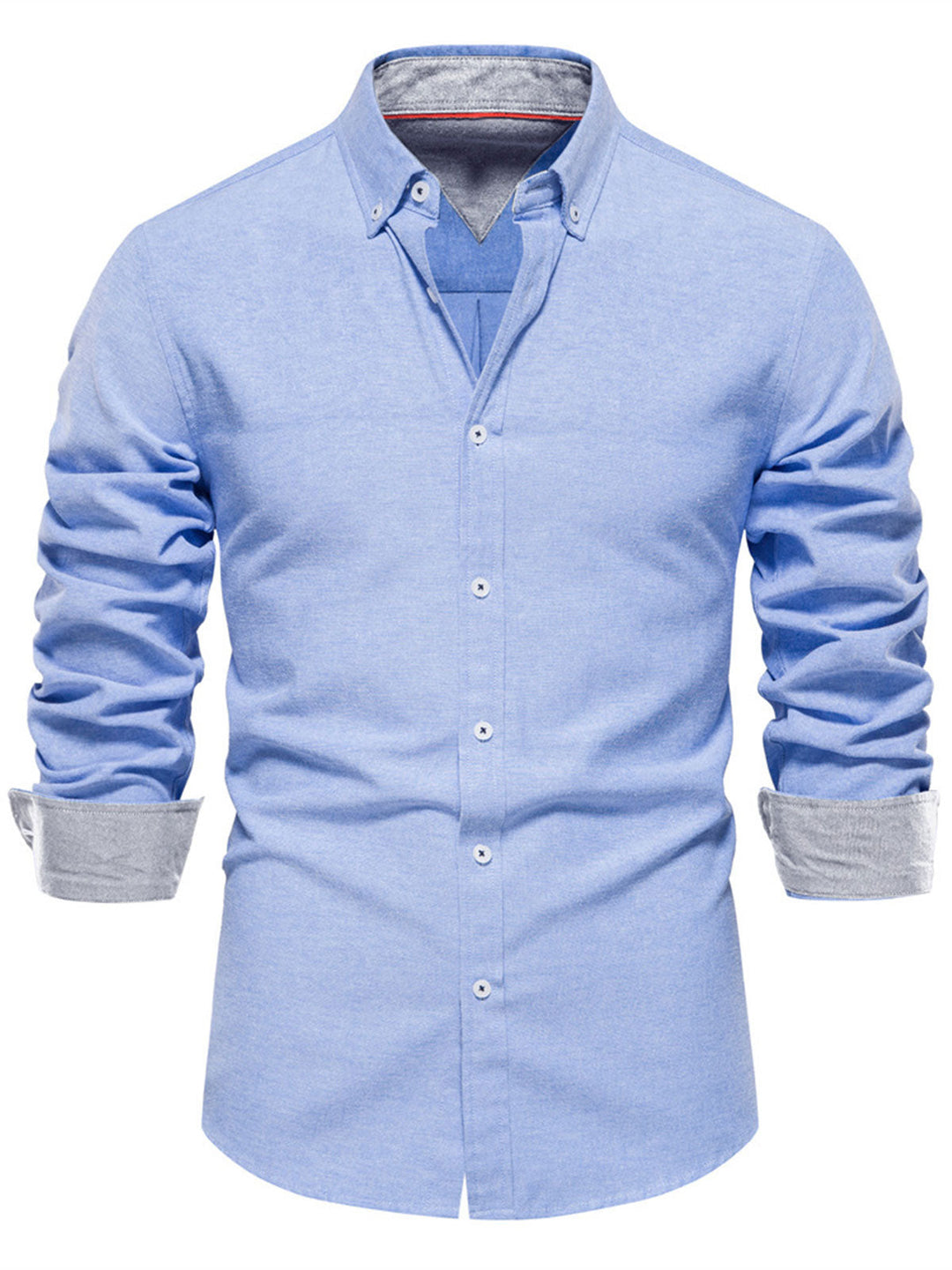 Chemise boutonnée à manches longues en coton respirant pour homme, couleur unie