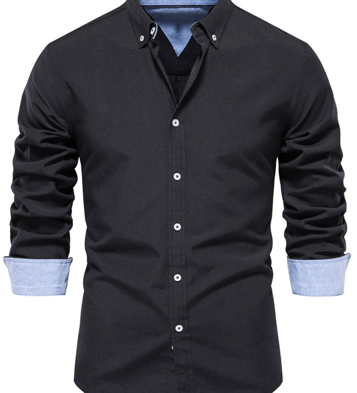 Chemise boutonnée à manches longues en coton respirant pour homme, couleur unie
