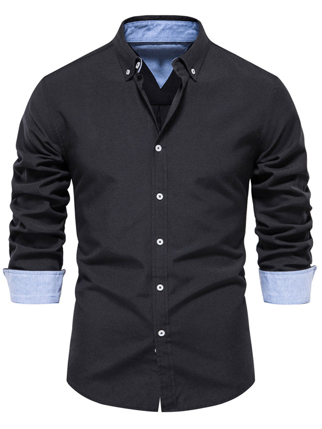 Chemise boutonnée à manches longues en coton respirant pour homme, couleur unie