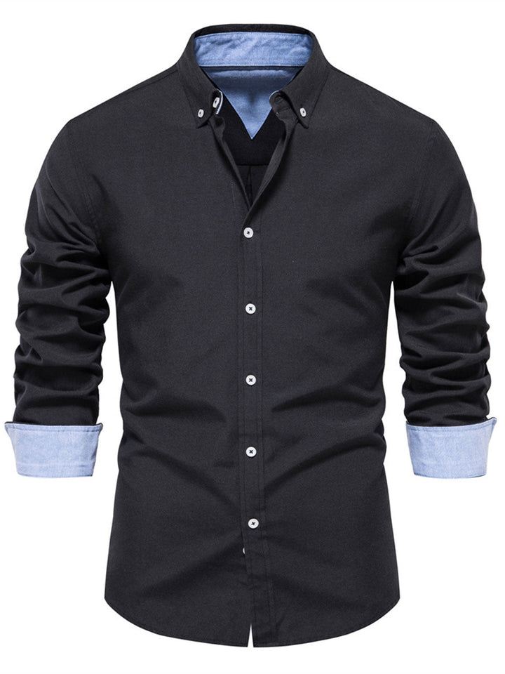 Chemise boutonnée à manches longues en coton respirant pour homme, couleur unie