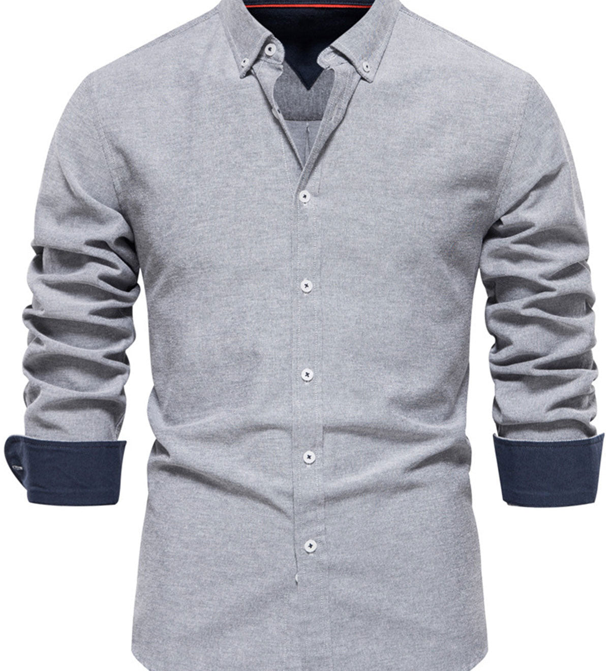 Chemise boutonnée à manches longues en coton respirant pour homme, couleur unie