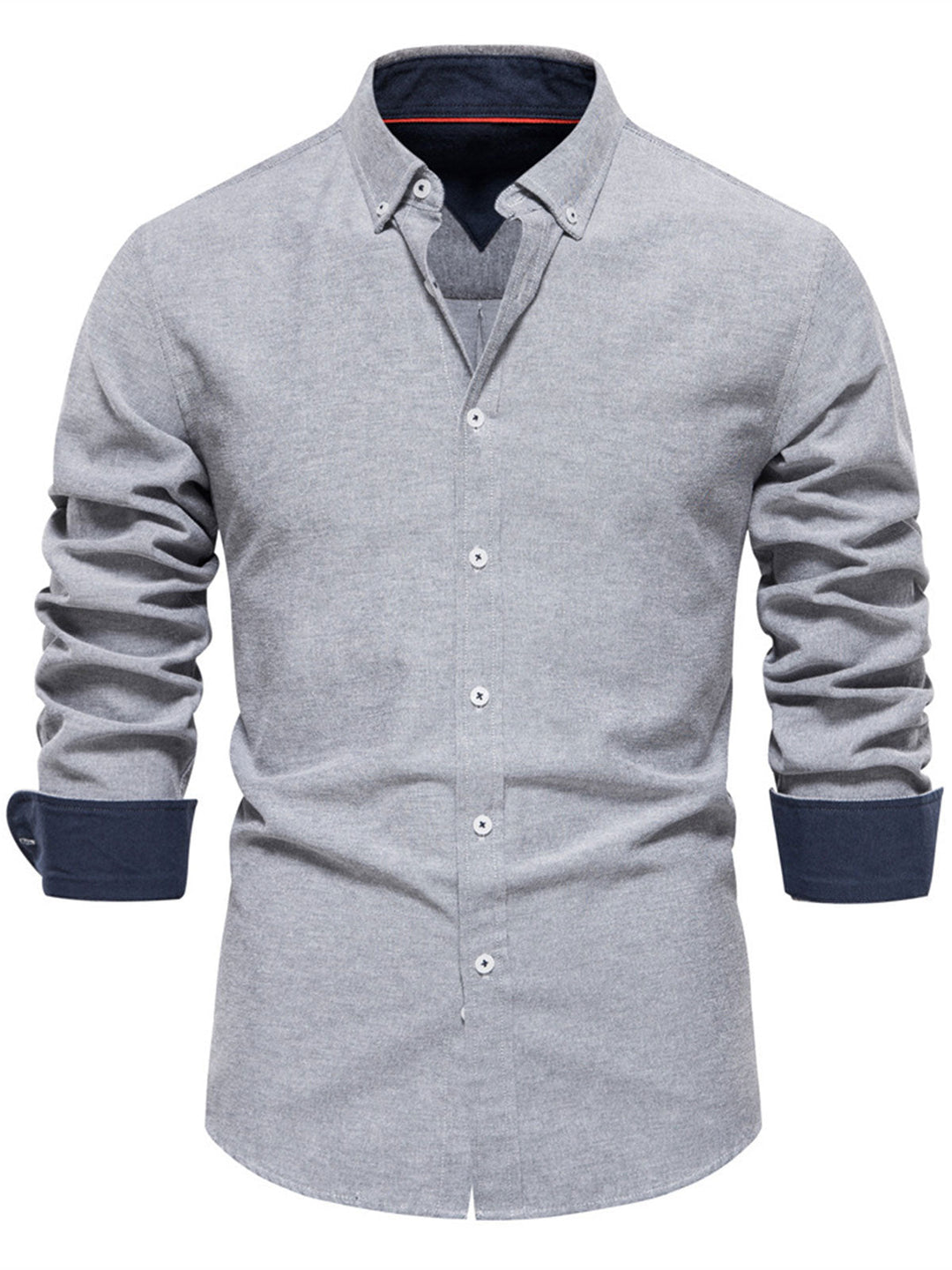 Chemise boutonnée à manches longues en coton respirant pour homme, couleur unie