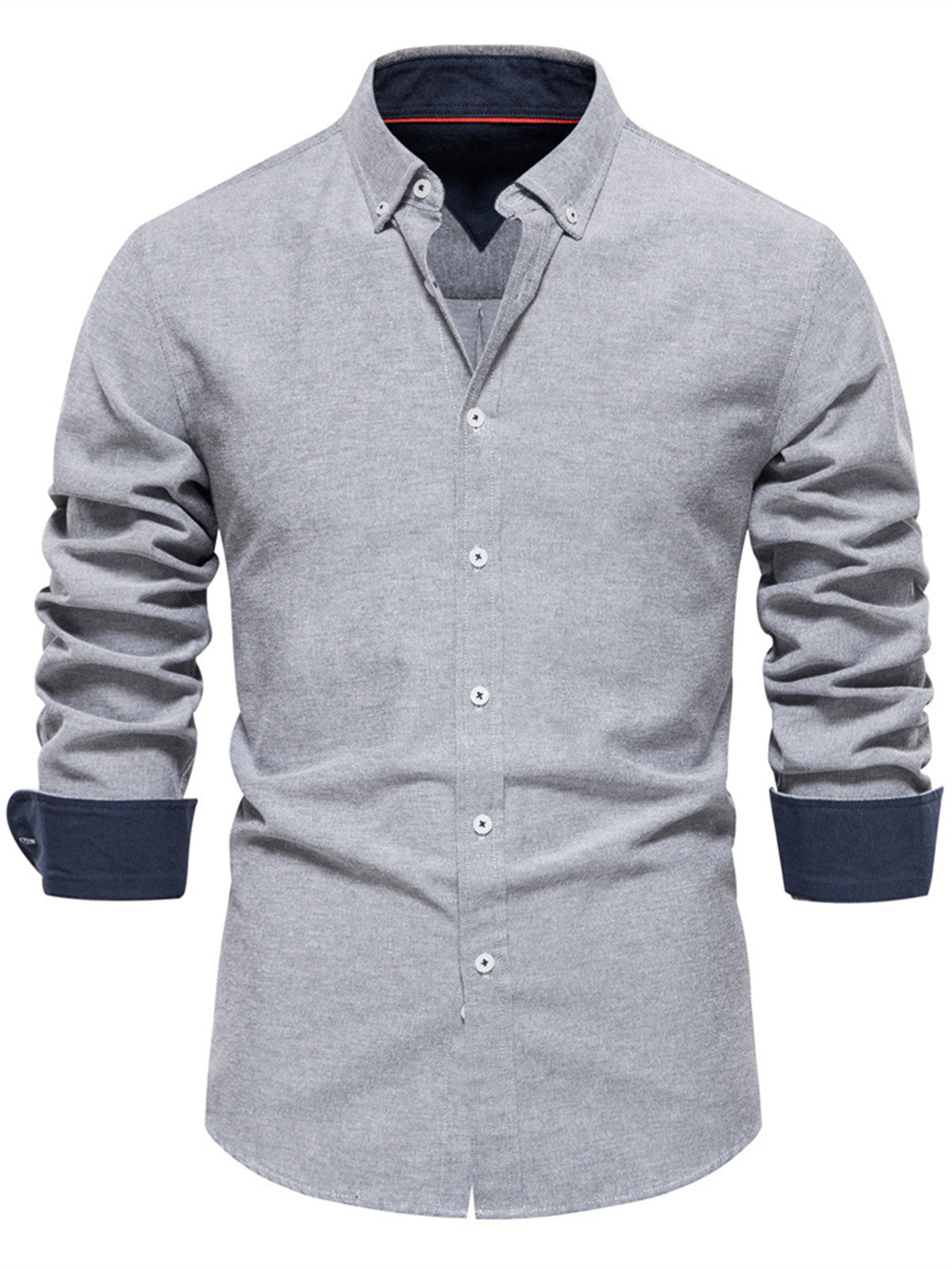 Chemise boutonnée à manches longues en coton respirant pour homme, couleur unie