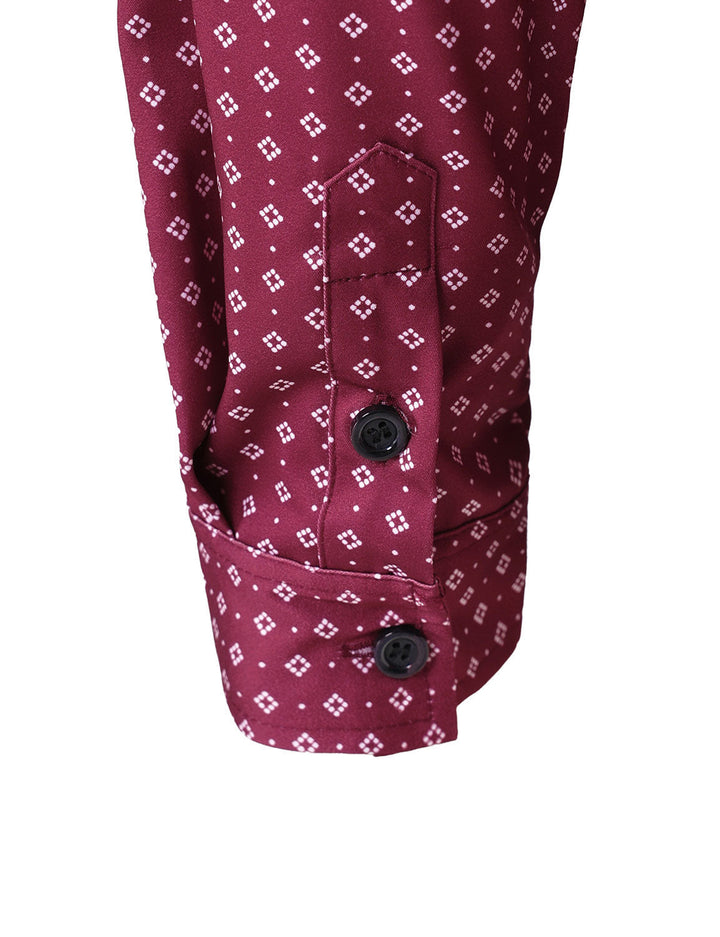 Chemise à manches longues rouge à imprimé géométrique rétro pour homme