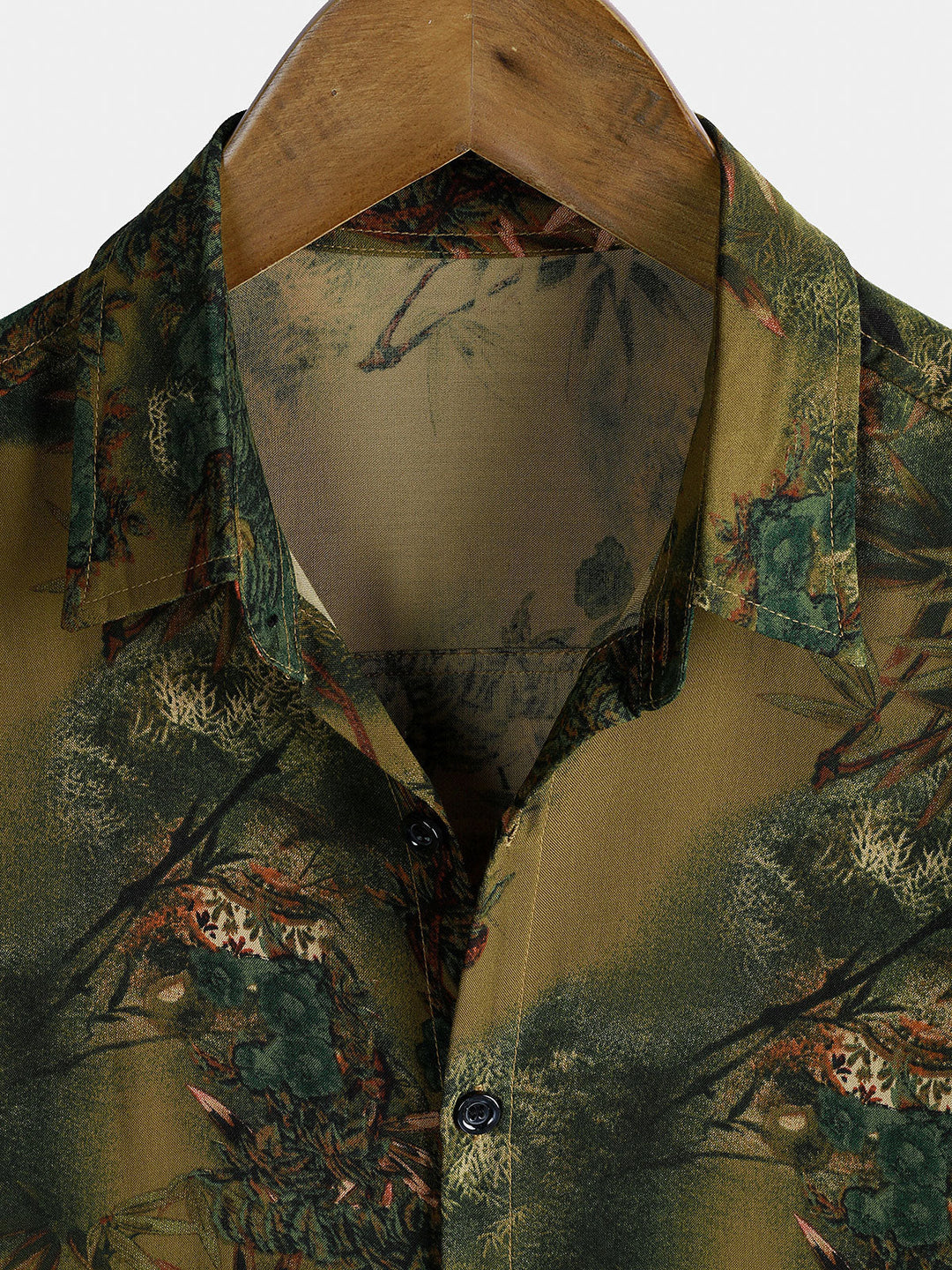 Chemise Homme de Vacances à Manches Courtes en Rayonne avec Imprimé Paysage Botanique