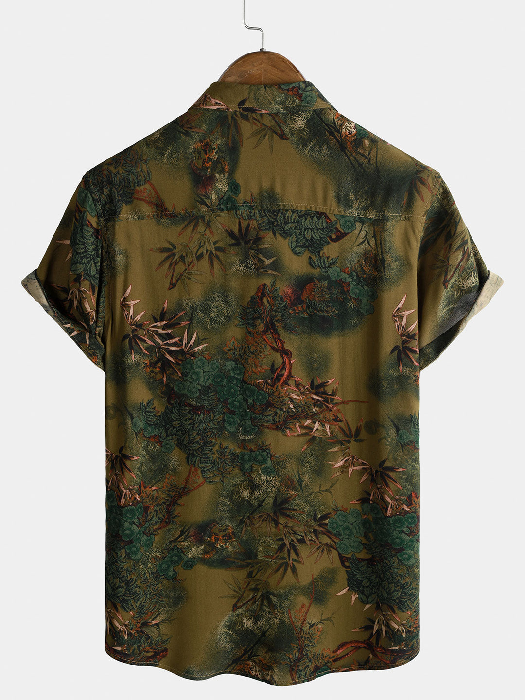 Chemise Homme de Vacances à Manches Courtes en Rayonne avec Imprimé Paysage Botanique