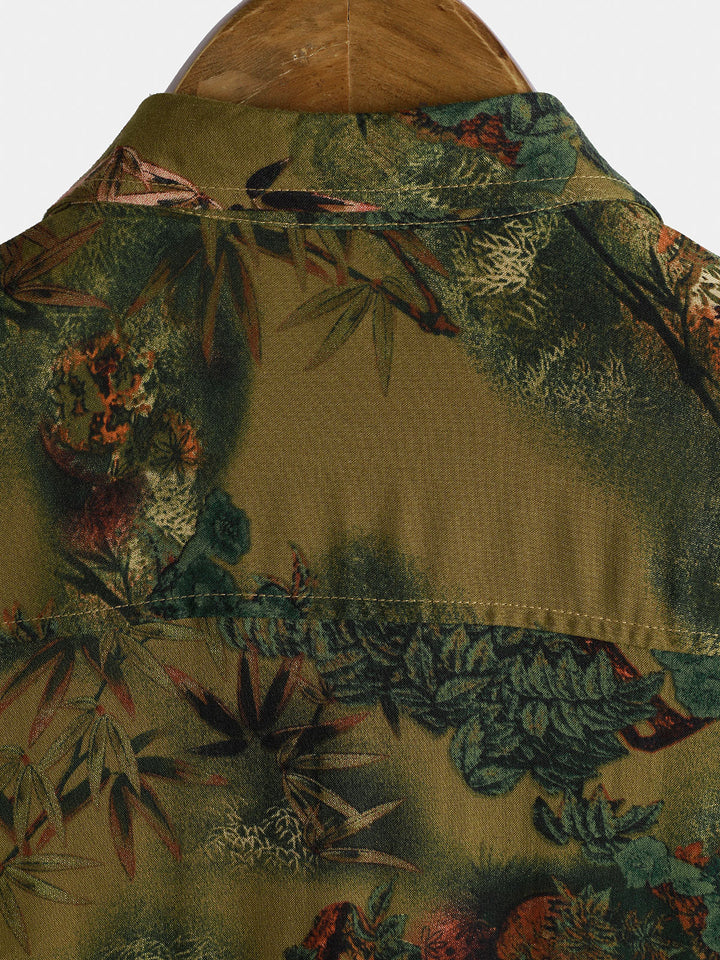 Chemise Homme de Vacances à Manches Courtes en Rayonne avec Imprimé Paysage Botanique
