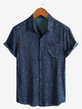 Chemise à Manches Courtes Boho pour Homme en Bleu Marine avec Imprimé Tribal Géométrique