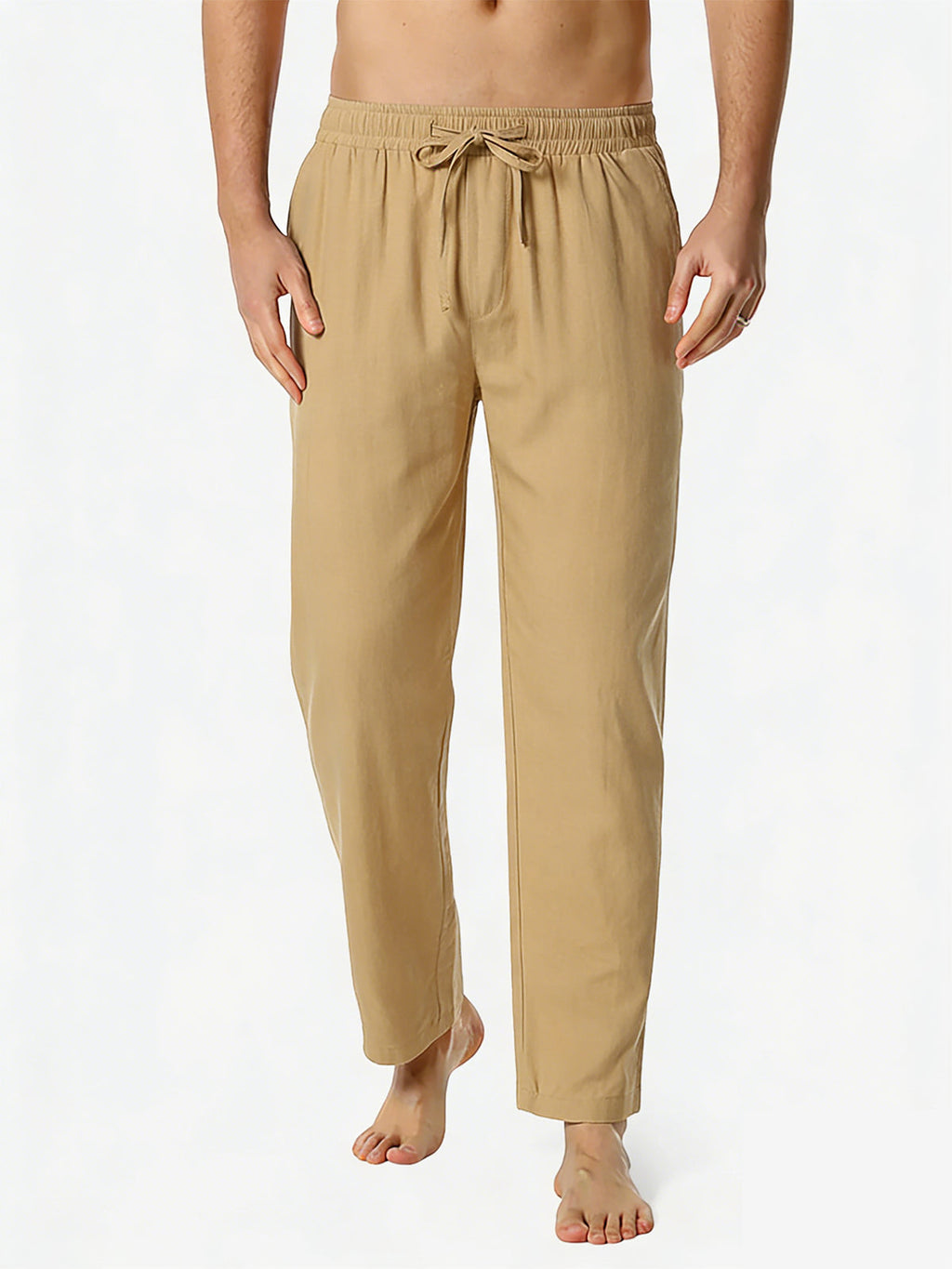 Pantalon Homme Décontracté Uni en Lin et Coton Léger Respirant