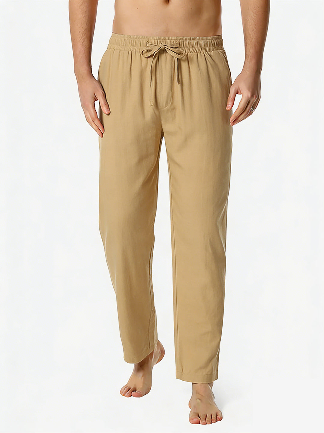 Pantalon Homme Décontracté Uni en Lin et Coton Léger Respirant