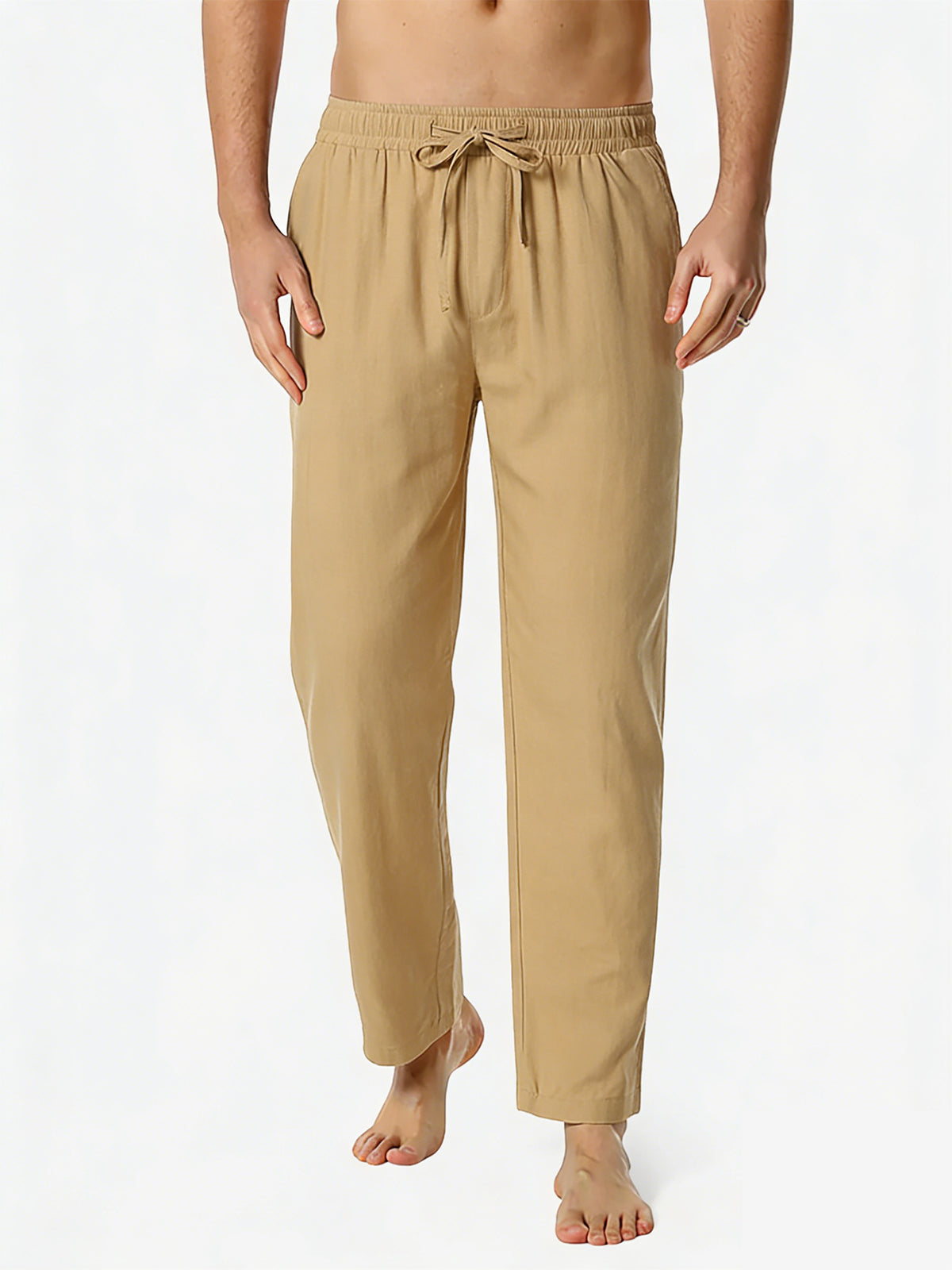 Pantalon Homme Décontracté Uni en Lin et Coton Léger Respirant