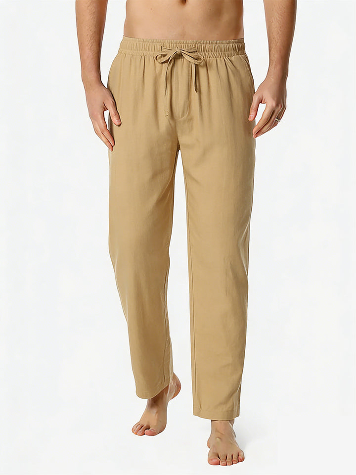 Pantalon Homme Décontracté Uni en Lin et Coton Léger Respirant