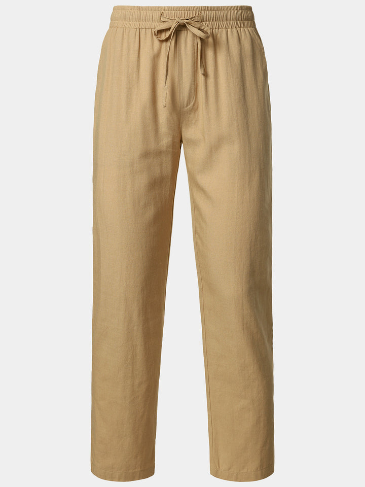 Pantalon Homme Décontracté Uni en Lin et Coton Léger Respirant