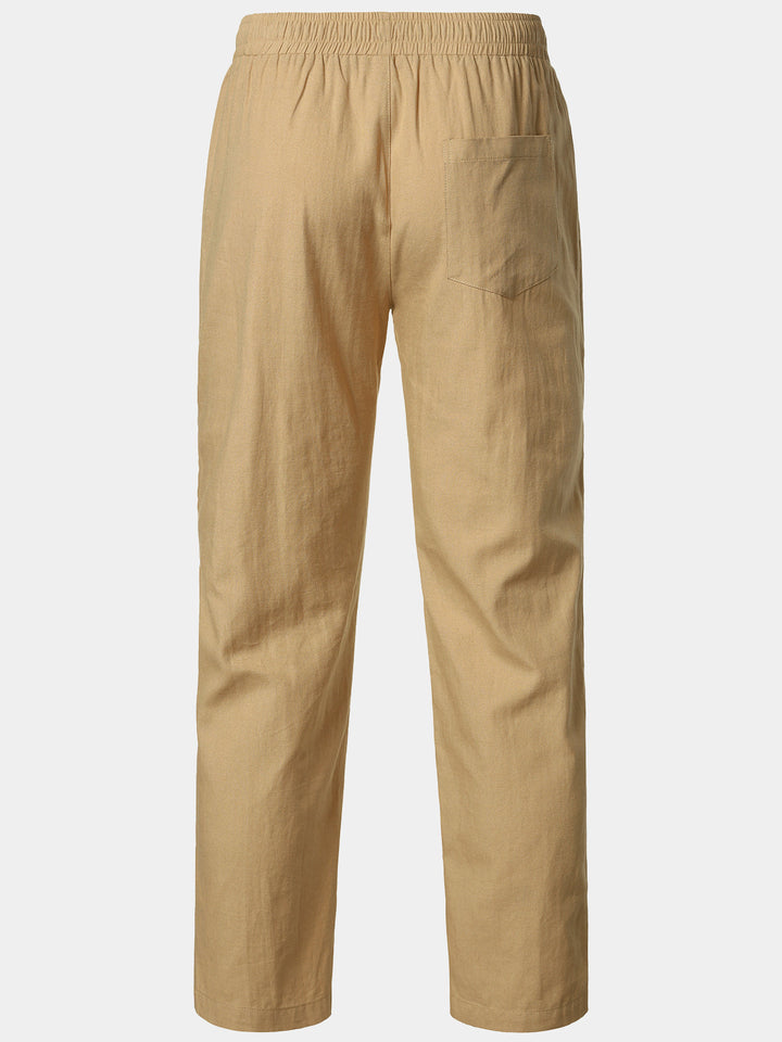 Pantalon Homme Décontracté Uni en Lin et Coton Léger Respirant