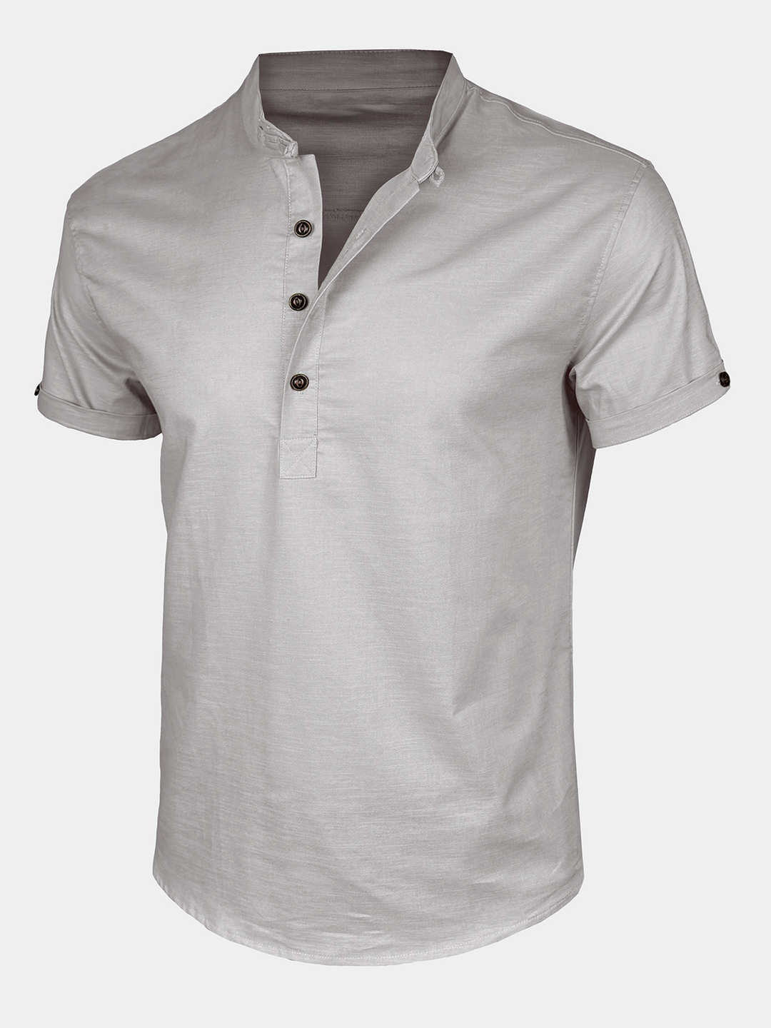 Chemise Homme Henley en Coton et Lin à Col Mao Manches Courtes