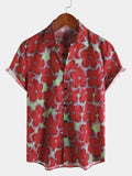 Chemises hawaïennes à manches courtes et boutons pour hommes, 100% coton, motif floral rouge, pour la plage et l'été