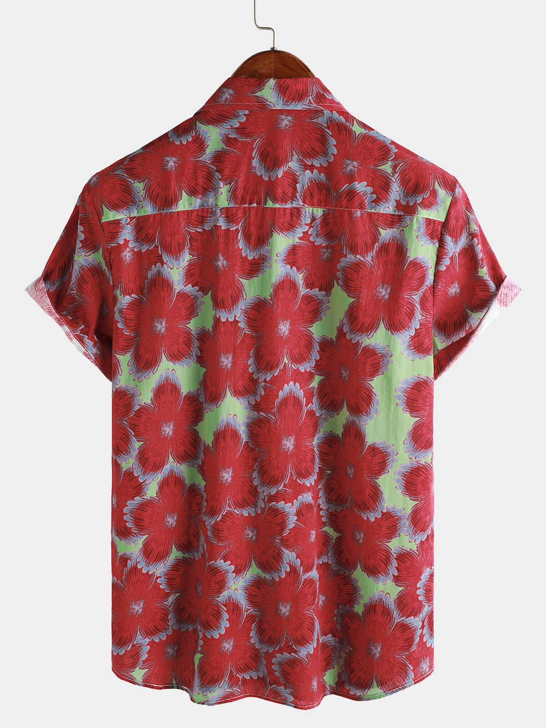 Chemises hawaïennes à manches courtes et boutons pour hommes, 100% coton, motif floral rouge, pour la plage et l&