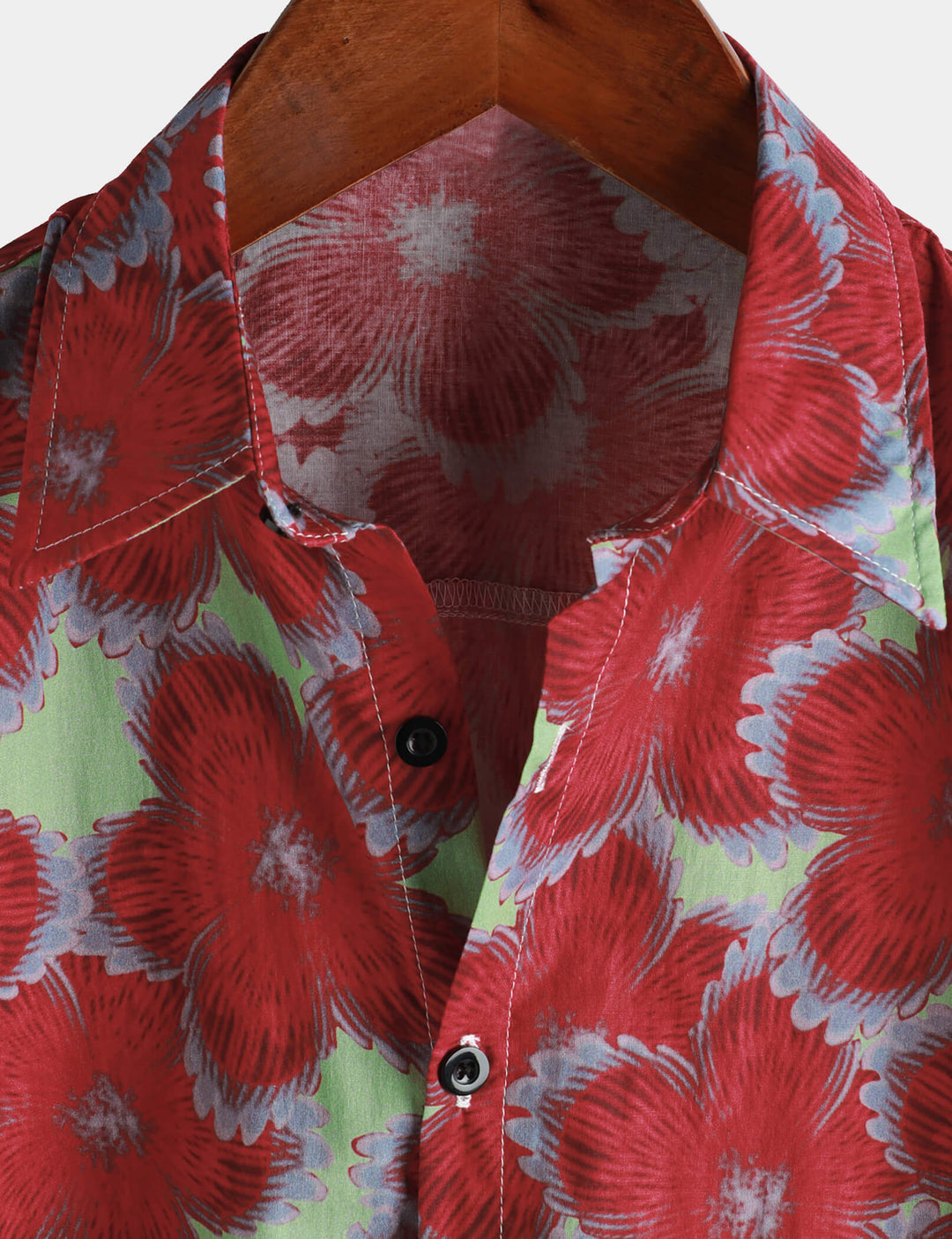 Chemises hawaïennes à manches courtes et boutons pour hommes, 100% coton, motif floral rouge, pour la plage et l&