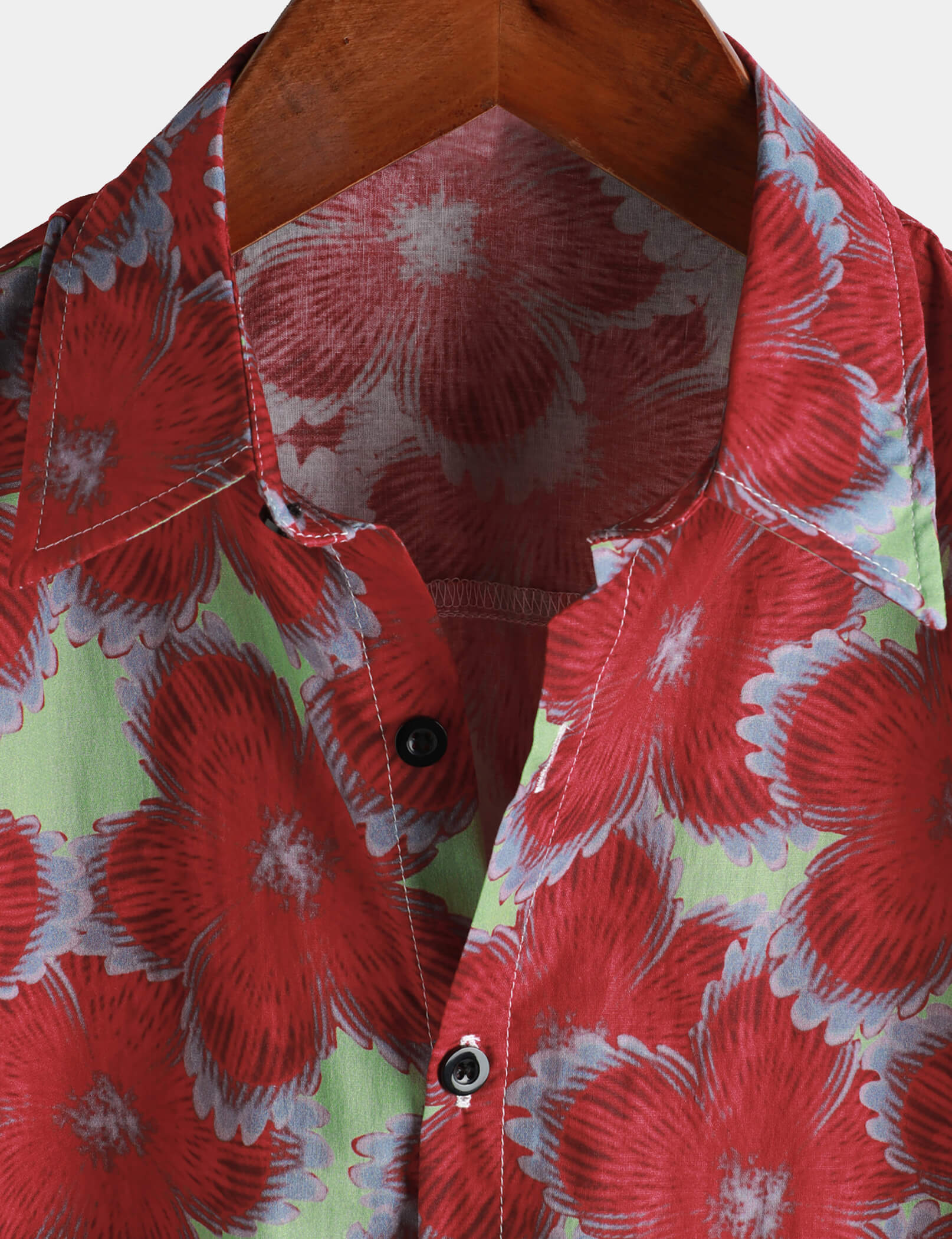 Chemises hawaïennes à manches courtes et boutons pour hommes, 100% coton, motif floral rouge, pour la plage et l'été
