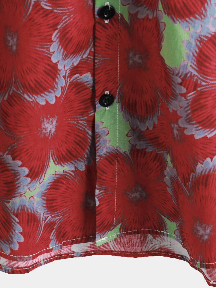 Chemises hawaïennes à manches courtes et boutons pour hommes, 100% coton, motif floral rouge, pour la plage et l&