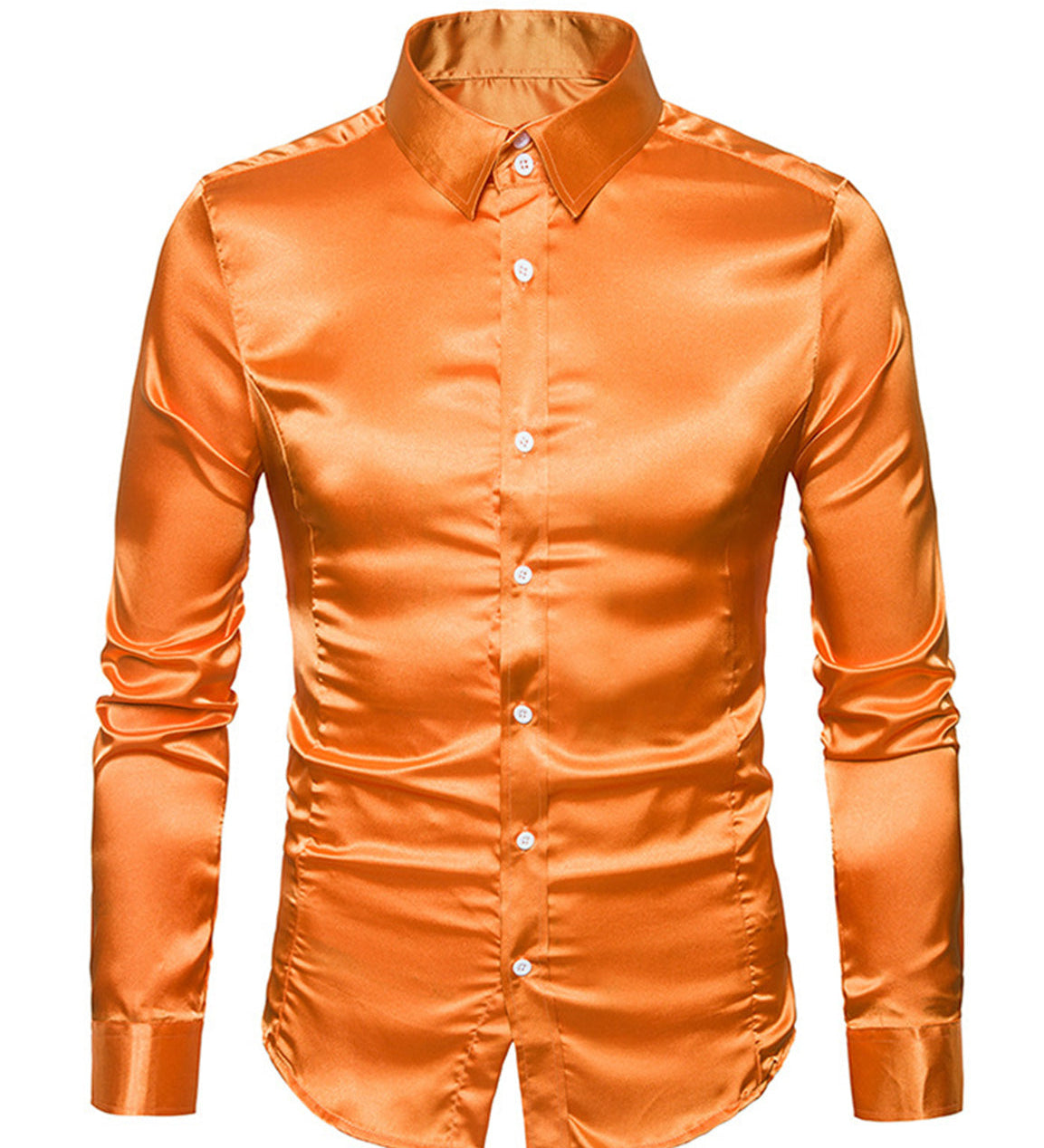 Chemise de soirée à manches longues en satin lisse boutonnée pour homme