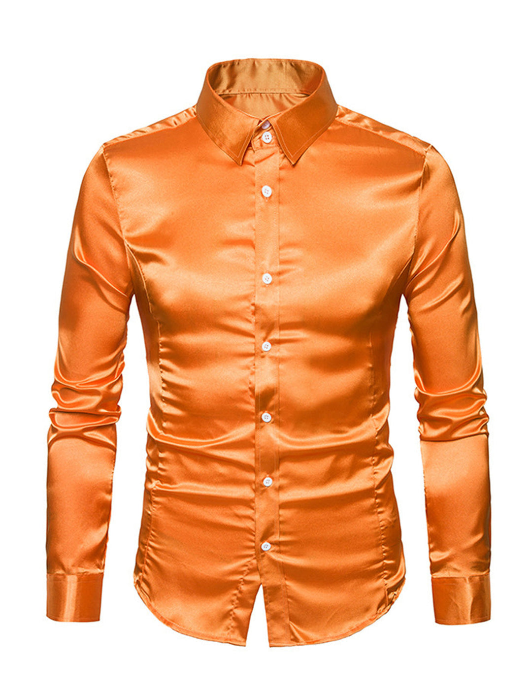 Chemise de soirée à manches longues en satin lisse boutonnée pour homme
