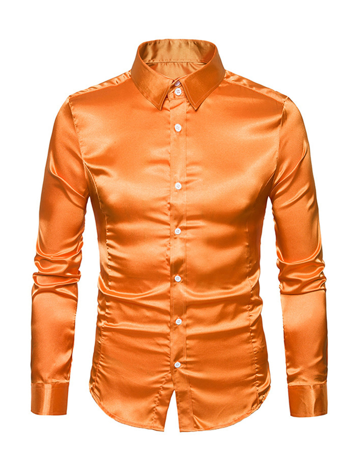 Chemise de soirée à manches longues en satin lisse boutonnée pour homme