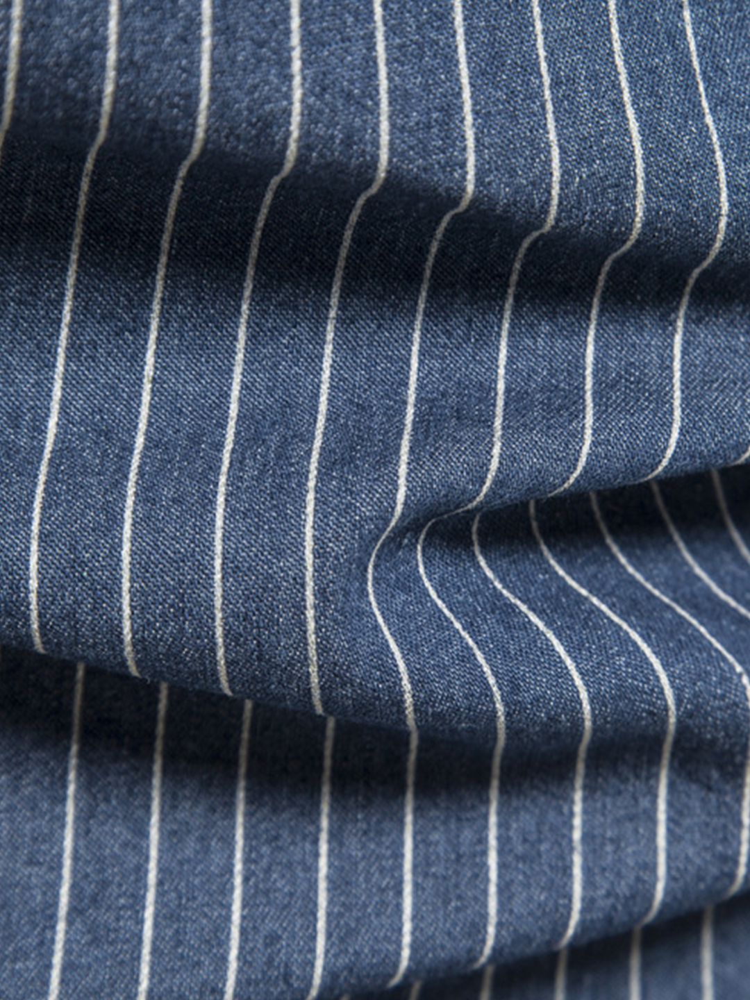 Chemise à manches longues en coton vintage avec poche à rayures en denim pour hommes