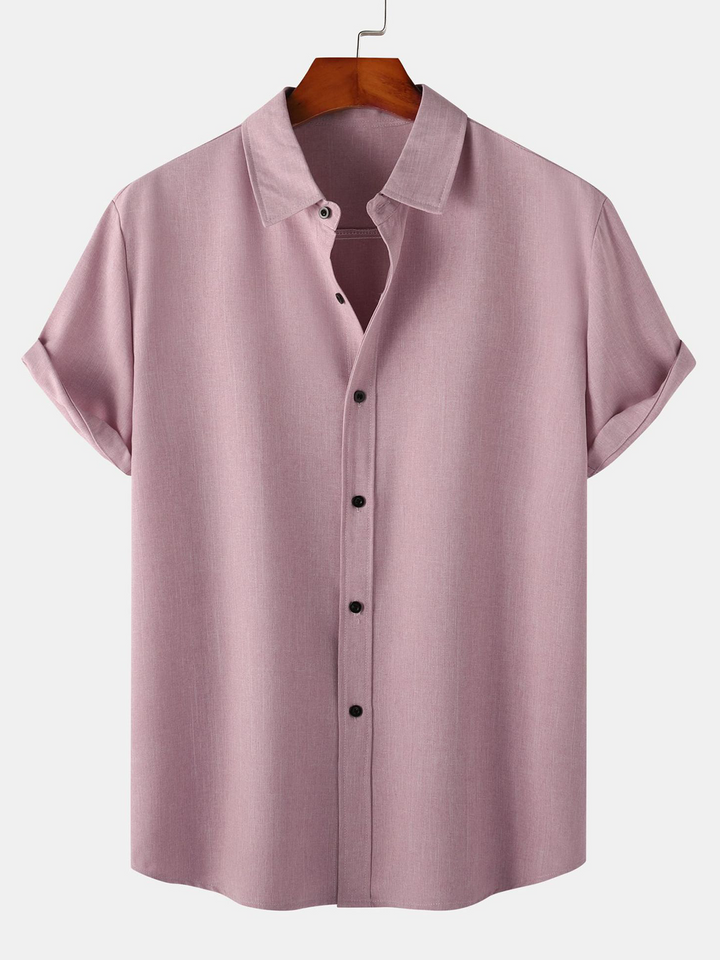 Chemise décontractée unie pour homme avec boutons et manches courtes respirante
