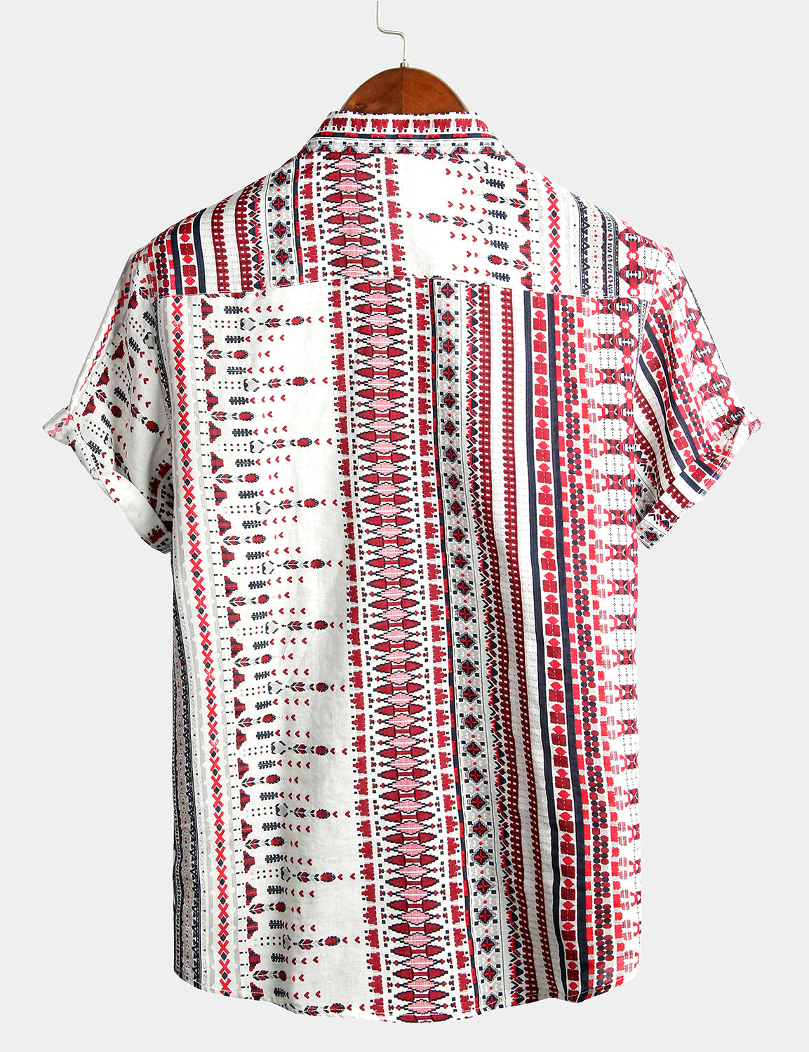 Chemise de Plage à Manches Courtes pour Homme Blanche et Rouge Rayée