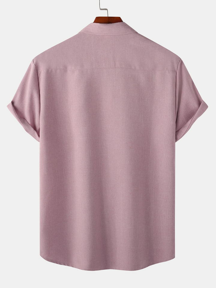 Chemise à manches courtes décontractée boutonnée en coton de couleur unie respirante pour hommes