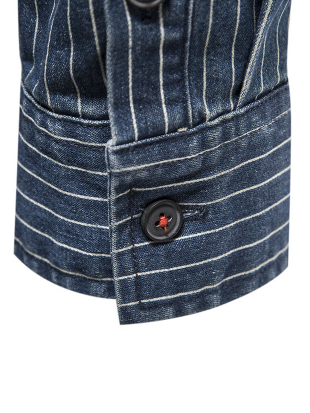 Chemise à manches longues en coton vintage avec poche à rayures en denim pour hommes