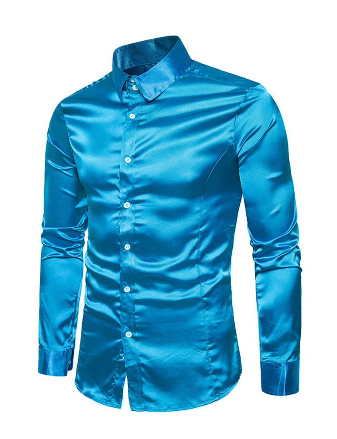Chemise de soirée à manches longues en satin lisse boutonné pour homme