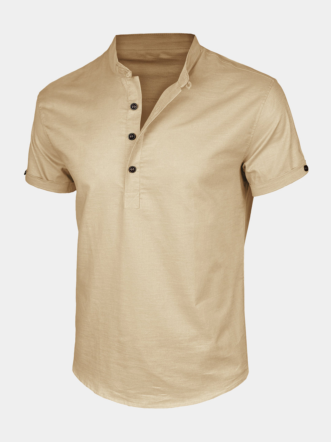 Chemise Homme Henley en Coton et Lin à Col Mao Manches Courtes