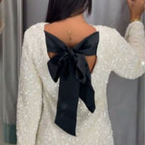 Marcelle | Robe à paillettes avec nœud et fermeture à nœud pour femmes