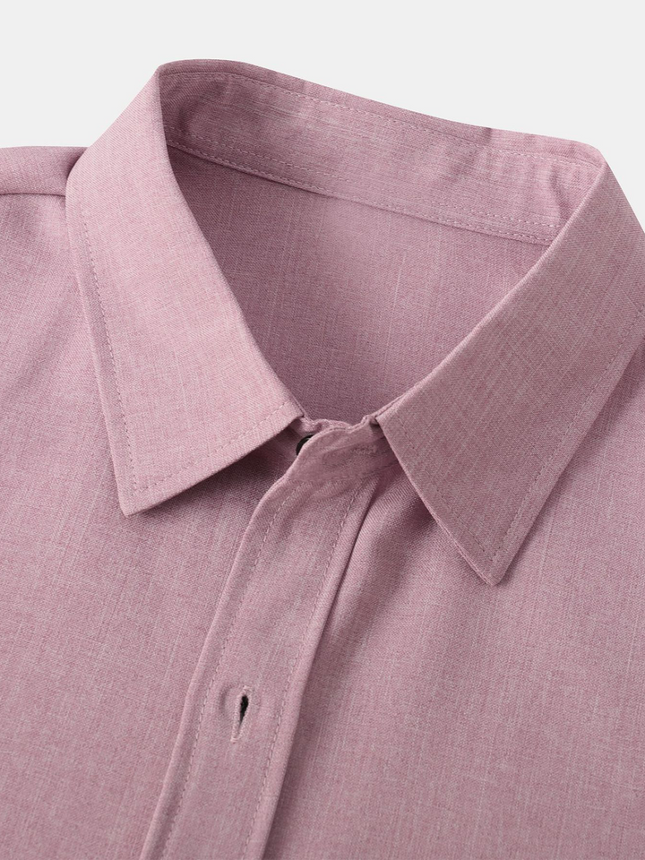 Chemise à manches courtes décontractée boutonnée en coton de couleur unie respirante pour hommes