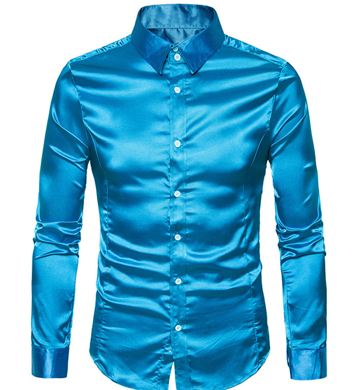 Chemise de soirée à manches longues en satin lisse boutonné pour homme
