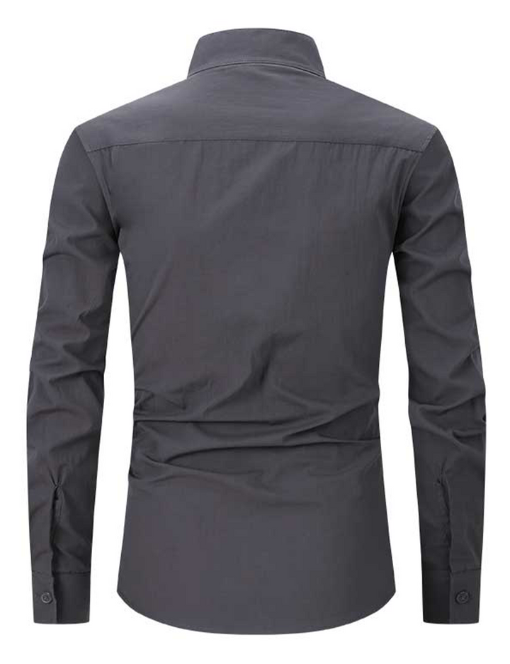 Chemise à manches longues et col Henley pour hommes, couleur unie, décontractée, en coton, avec poches