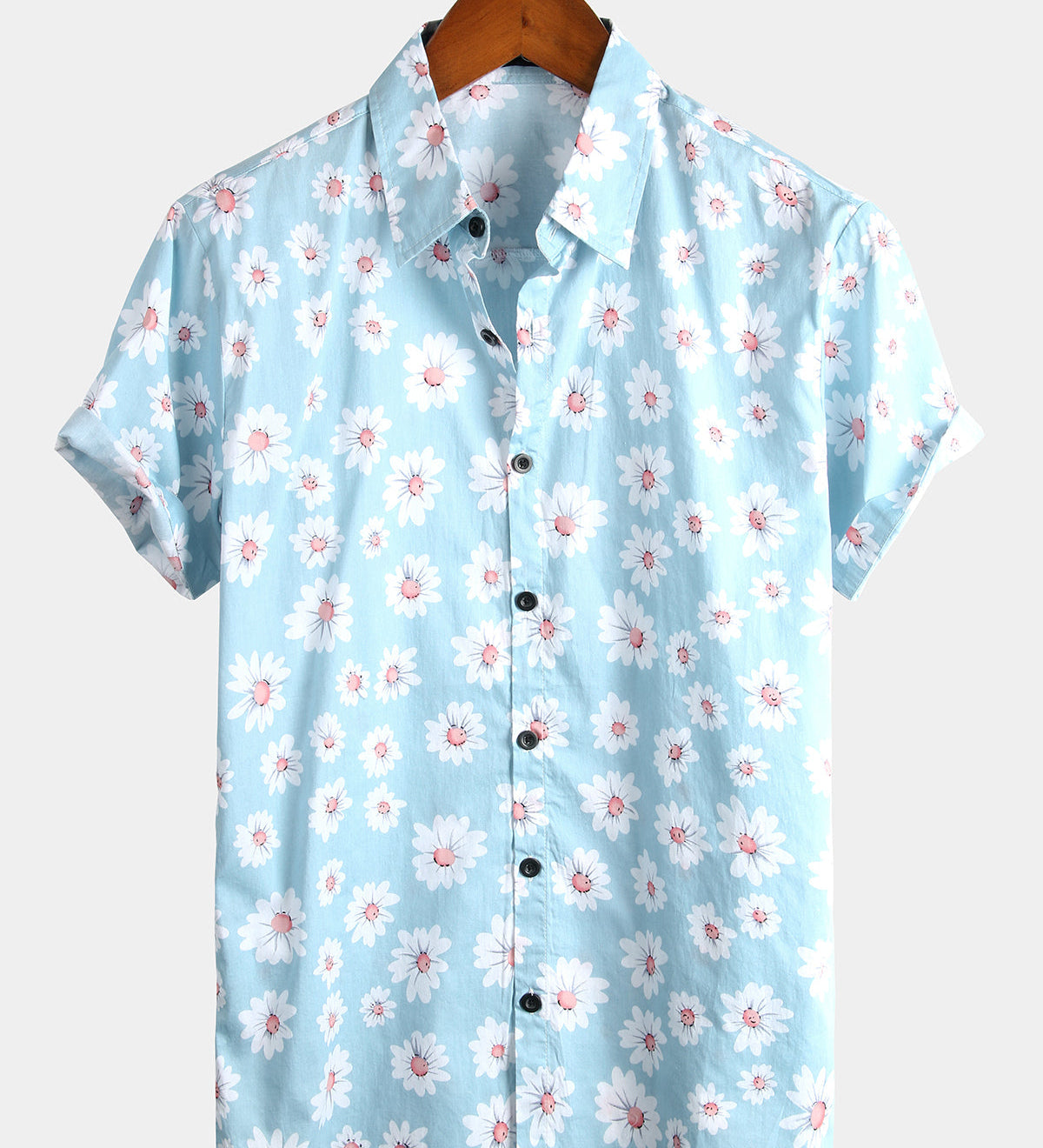 Chemise hawaïenne à manches courtes pour homme, bleu marine à marguerites