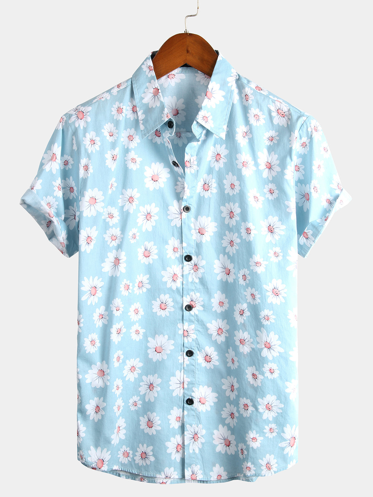Chemise Hawaïenne à Manches Courtes pour Homme en Bleu Marine avec des Marguerites